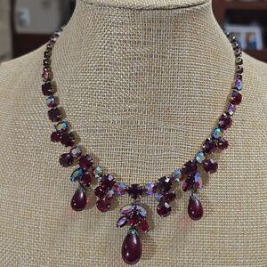 Vintage Regency Jewels Red Rhinestone & Aurora Borealis Necklace